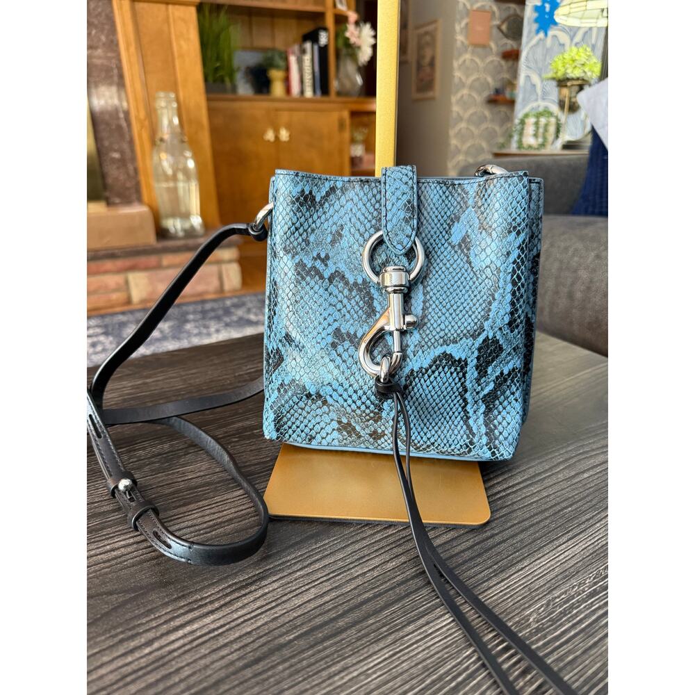 Rebecca Minkoff Mini Megan Blue Snake-Embossed Leather Feed Bag